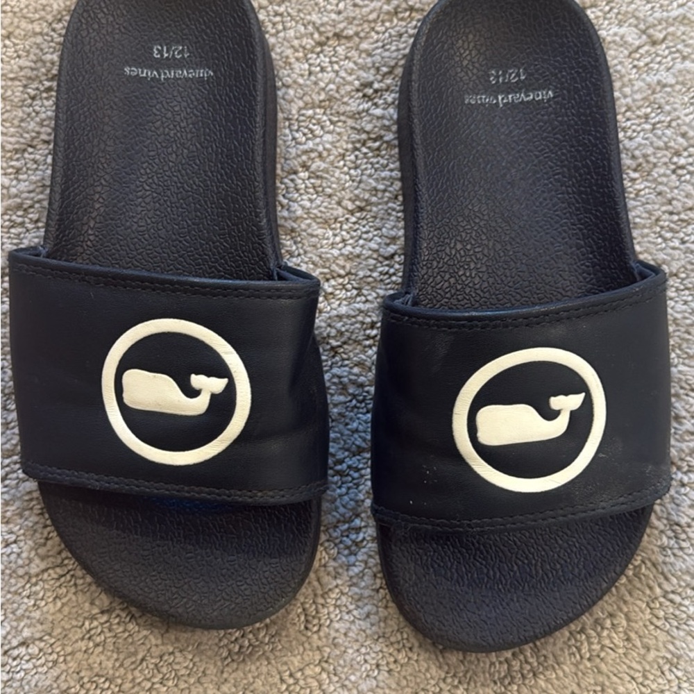 Vineyard Vines Navy and White Kids Slide Sandals